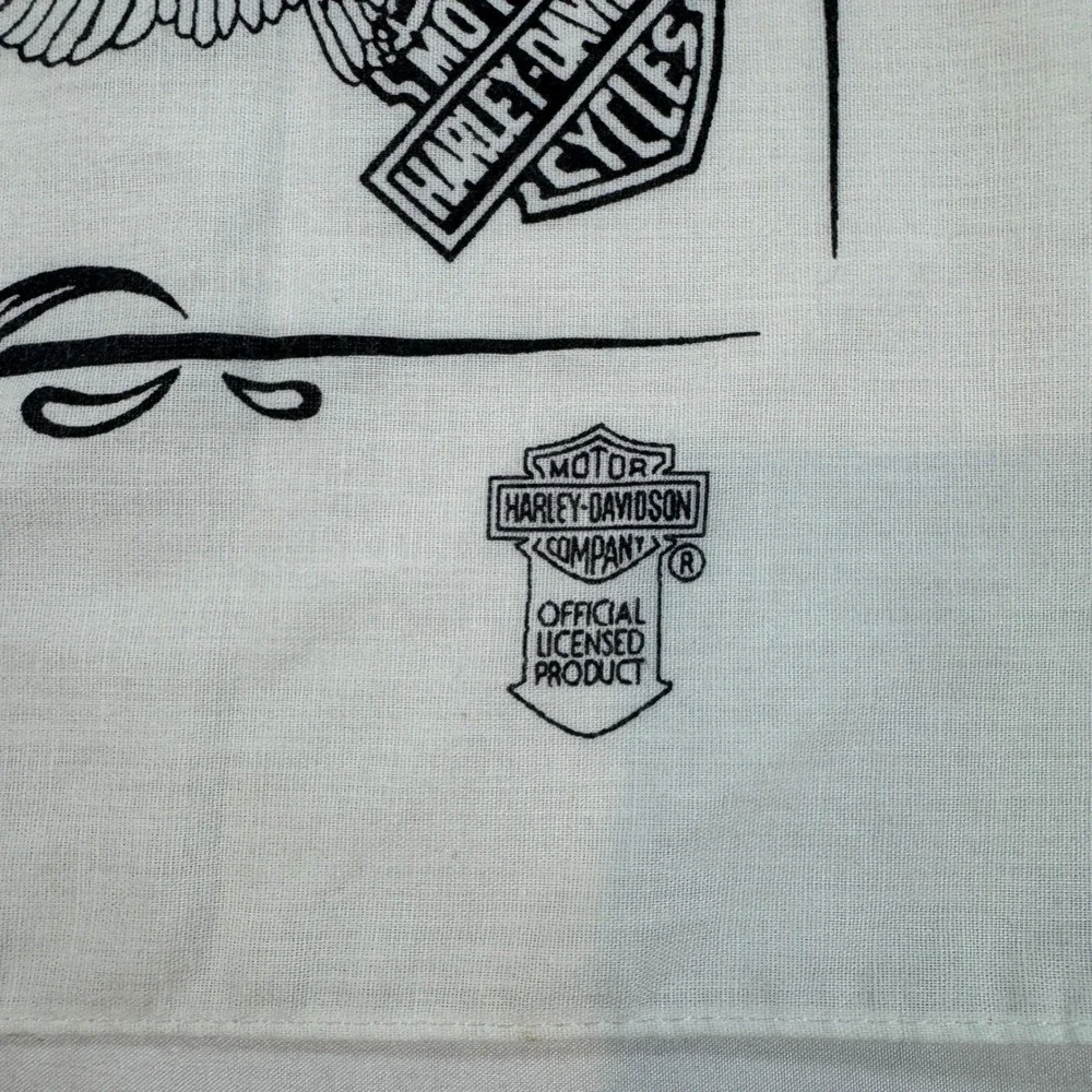 Vintage Harley Davidson Bandana White Red Rose Eagle Biker Scarf Made in USA